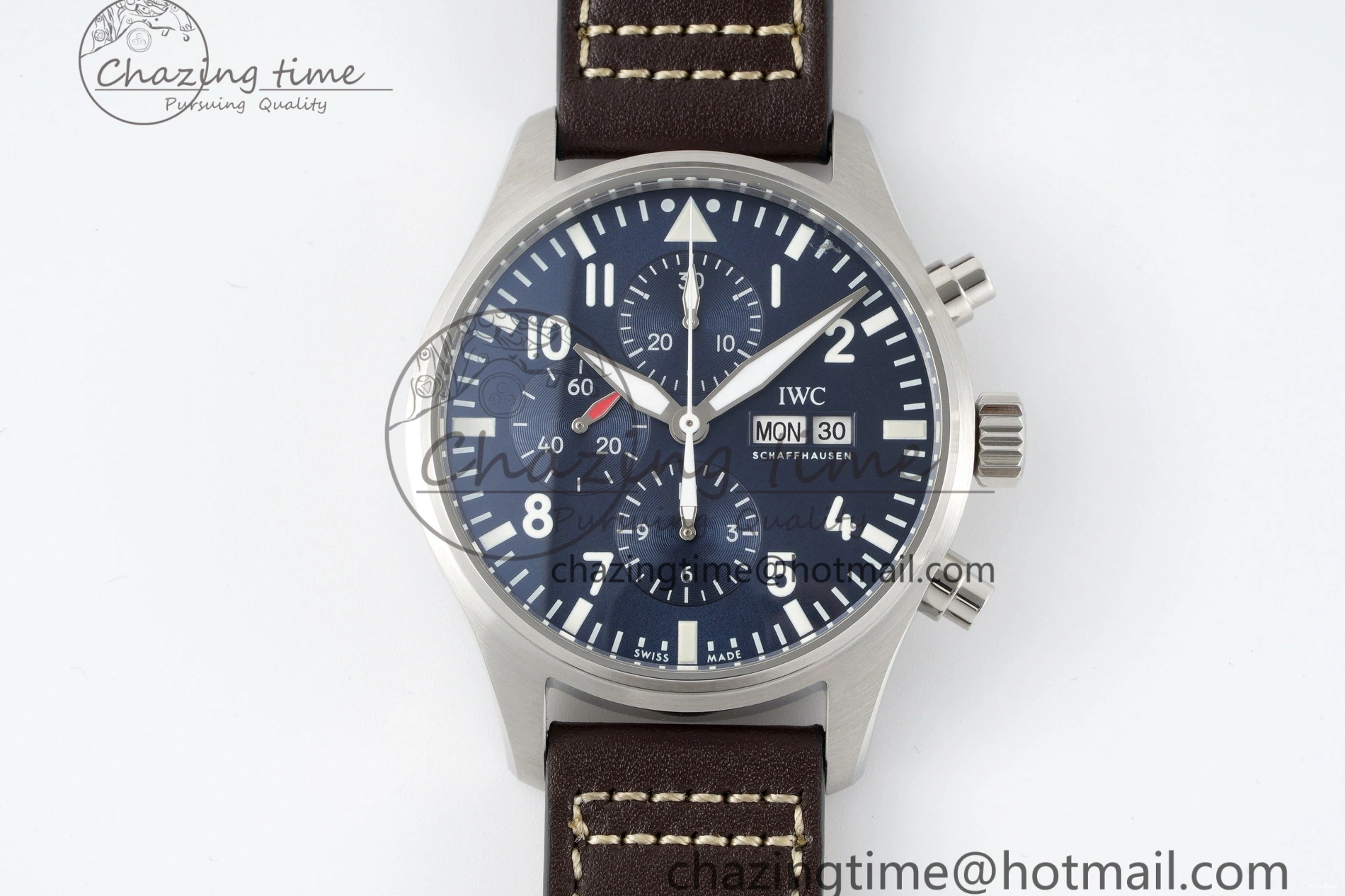 MIROTIME 0407 Pilot Chrono SS AZF 1:1 Best Edition Blue Dial on Brown Leather Strap A TimelessDesign 7060
